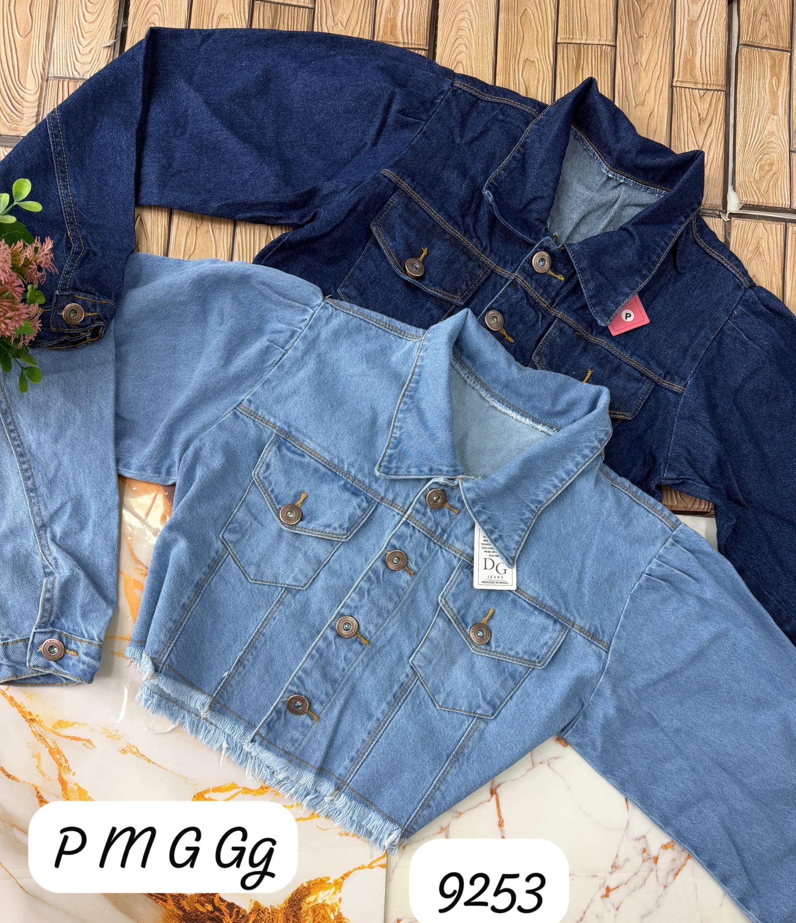 Jaqueta jeans manhas largas 9253