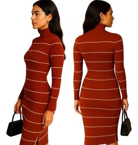 VESTIDO DE HILO LISTRADO CUELLO ALTO 9541