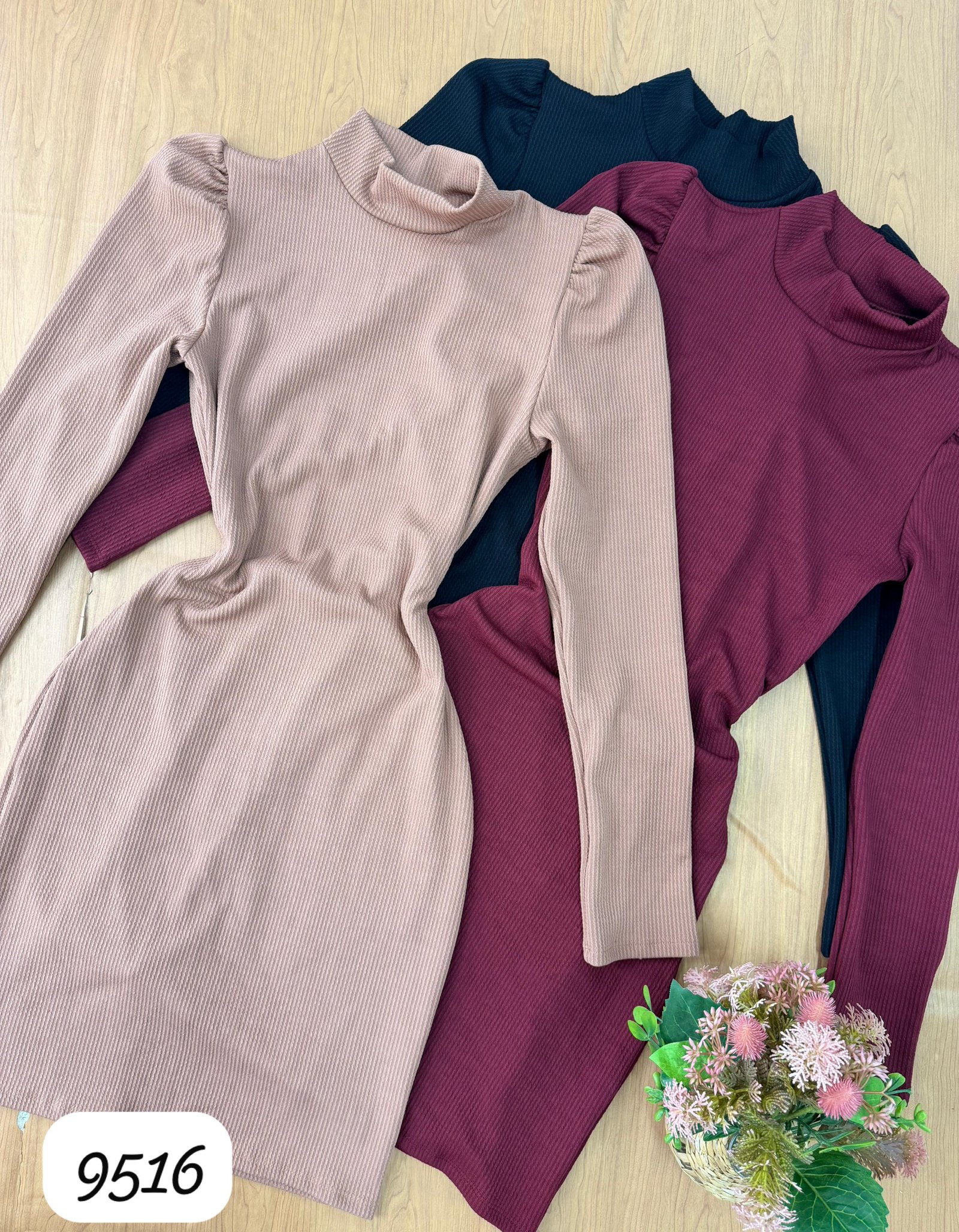 Vestido crepe corto mangas largas/princesa 9516