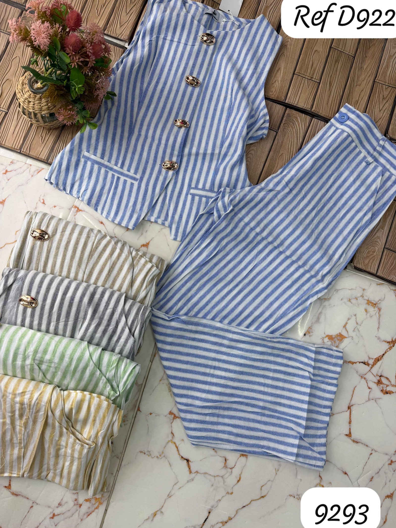 CONJUNTO IMP.LISTRADO REF D922 CHALECO/PANTALONA